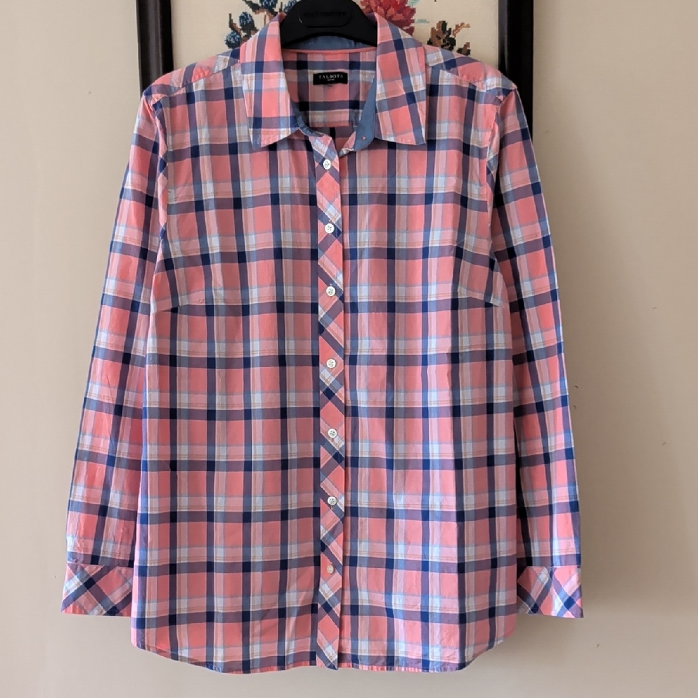 Talbots Pink & Blue Plaid Button-Up Shirt